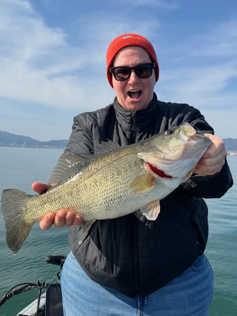 Guest with a Lake Biwa bass, guided by Shogo Kubota
